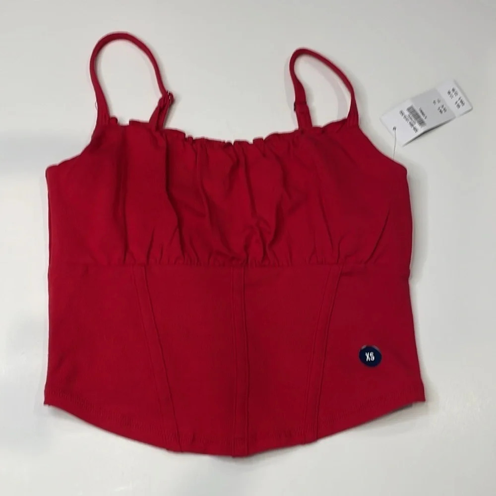 Hollister Red crop corset tank top Women juniors extra small XS ruched boning